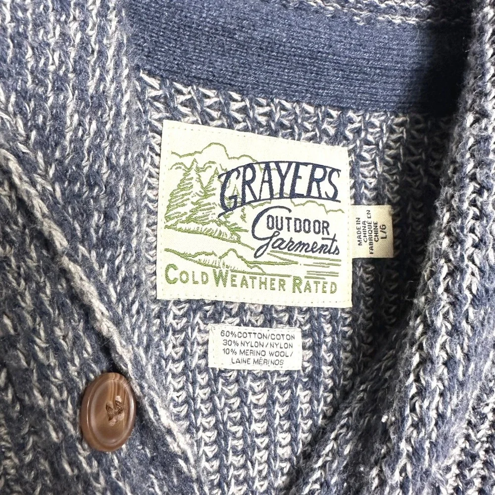 Grayers Belmont Mens Shawl Collar Cardigan Blue Charcoal Knit Sweater L